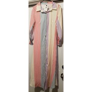 BANGS Beaufort Casual Dress Womens‎ Size Medium Multicolor $34 Striped Button Up
